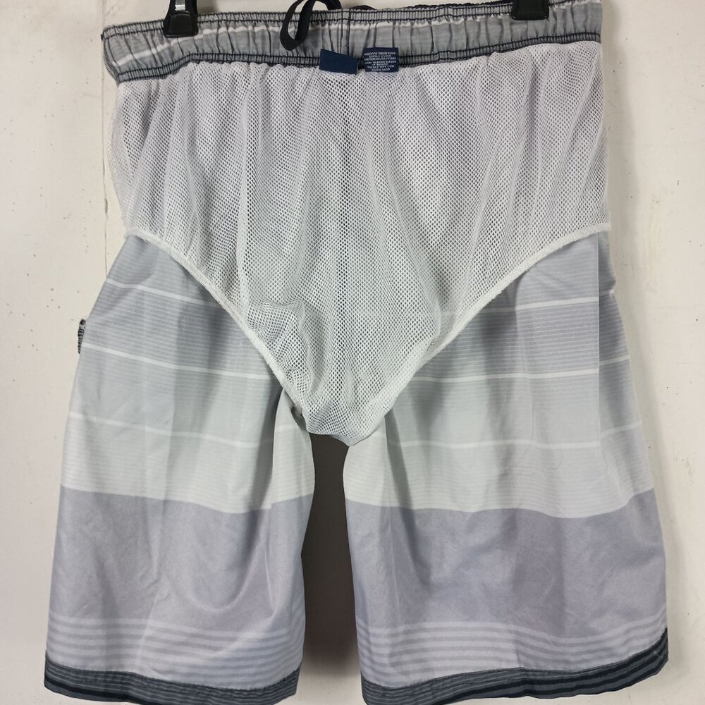 Kanu Surf Swim Trunks Mens L Black Gray Striped Summer Athleisure Beachwear - Picture 7 of 7